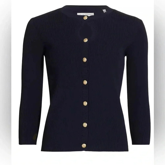 Elie Tahari The Mara Keyhole Button Up Cardigan, Black, Gold Buttons, NWT - Picture 4 of 8